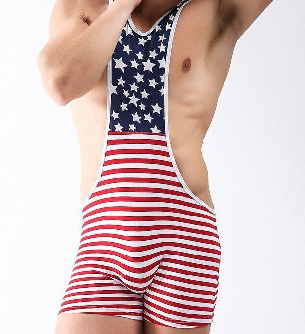sexy gay man in Gay Patriotic American Flag Men's USA Singlet from Pridevoyageshop