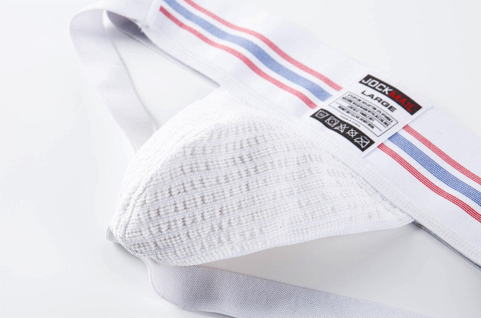 details of white Gay Jockstraps: Mens Sexy Athletic Supporter Jockstraps- pridevoyageshop.com - gay men’s underwear and swimwear
