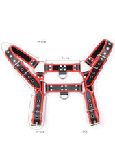 size info of Leather Red Bulldog Chest Harness: Men's Clubwear and Gay Lingerie - pridevoyageshop.com - gay men’s harness, lingerie and fetish wear