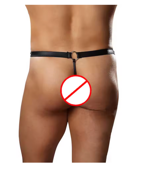 Men’s PU Leather Studded Harness Thong