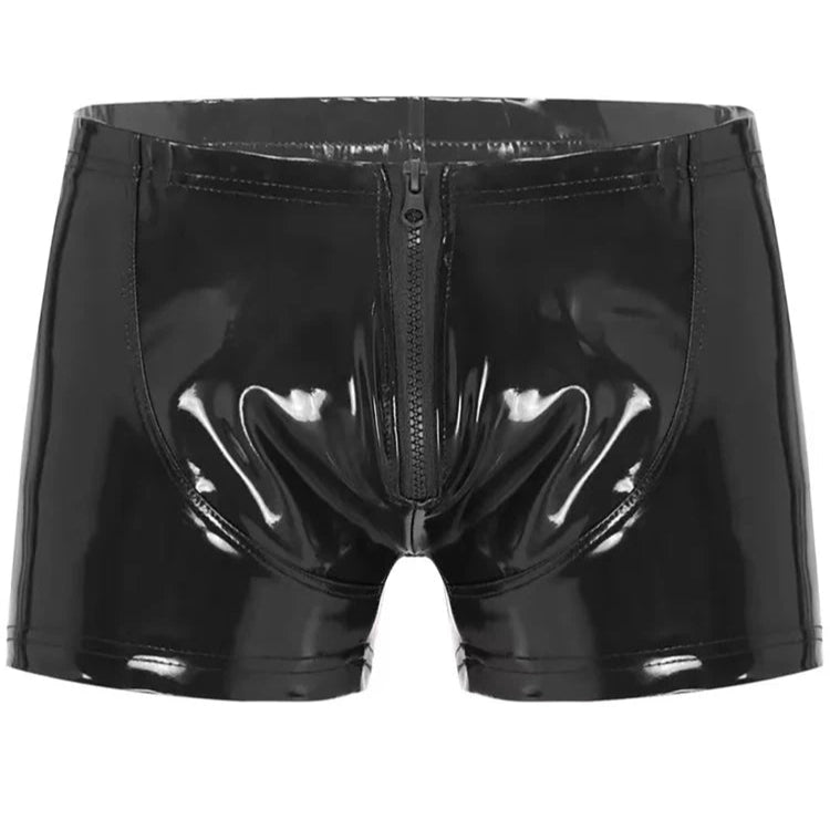 Black Men’s High-Shine Zip Shorts - pridevoyageshop.com - gay men’s thongs, boxers, briefs and jockstraps