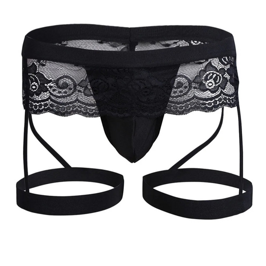 Black Men’s Lace Garter Skirt Thong - pridevoyageshop.com - gay men’s thongs, boxers, briefs and jockstraps