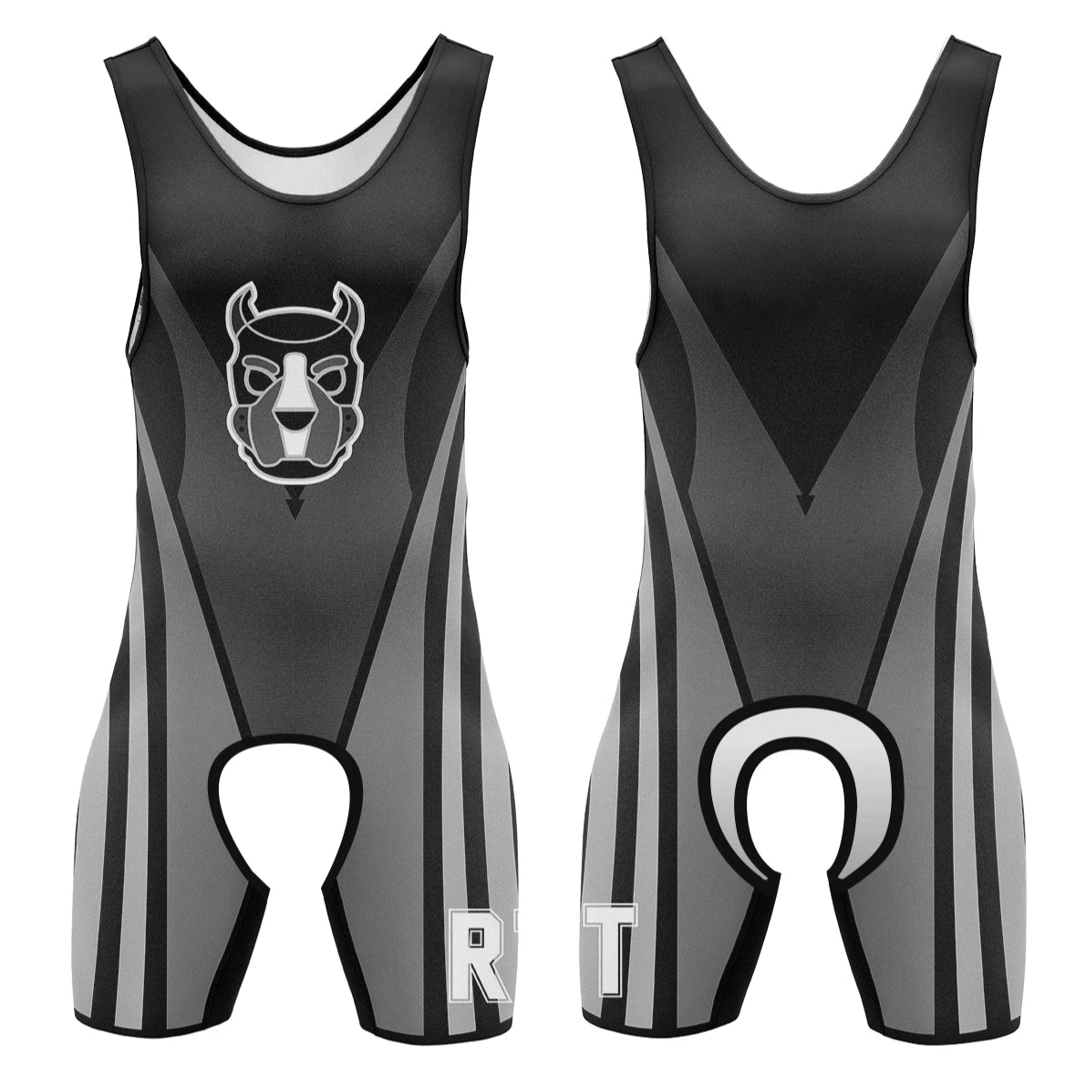 Black and Gray Alpha Puppy Open-Crotch Wrestling Singlet from Pridevoyageshop