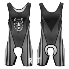 Black and Gray Alpha Puppy Open-Crotch Wrestling Singlet from Pridevoyageshop
