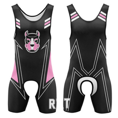 Black and pink Alpha Puppy Open-Crotch Wrestling Singlet from Pridevoyageshop