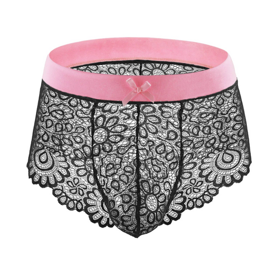 Black and pink Femme Sissy Bad & Bow Lace Briefs - pridevoyageshop.com - gay men’s thongs, boxers, briefs and jockstraps