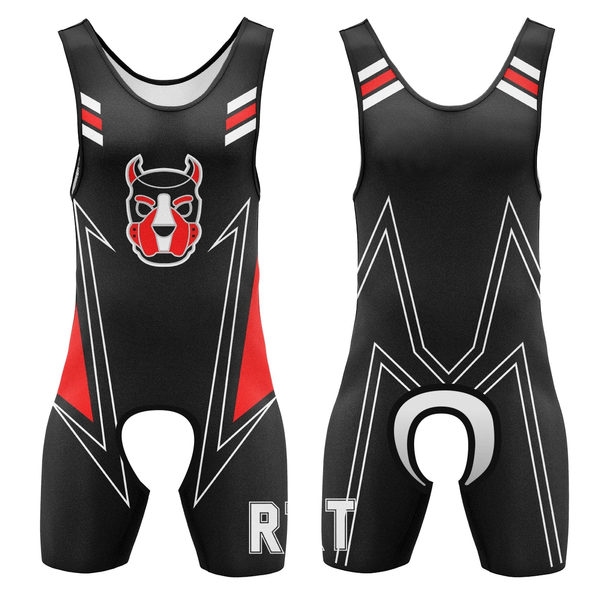 Black and red Alpha Puppy Open-Crotch Wrestling Singlet from Pridevoyageshop