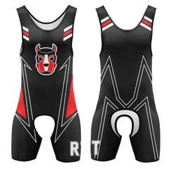 Black and red Alpha Puppy Open-Crotch Wrestling Singlet from Pridevoyageshop