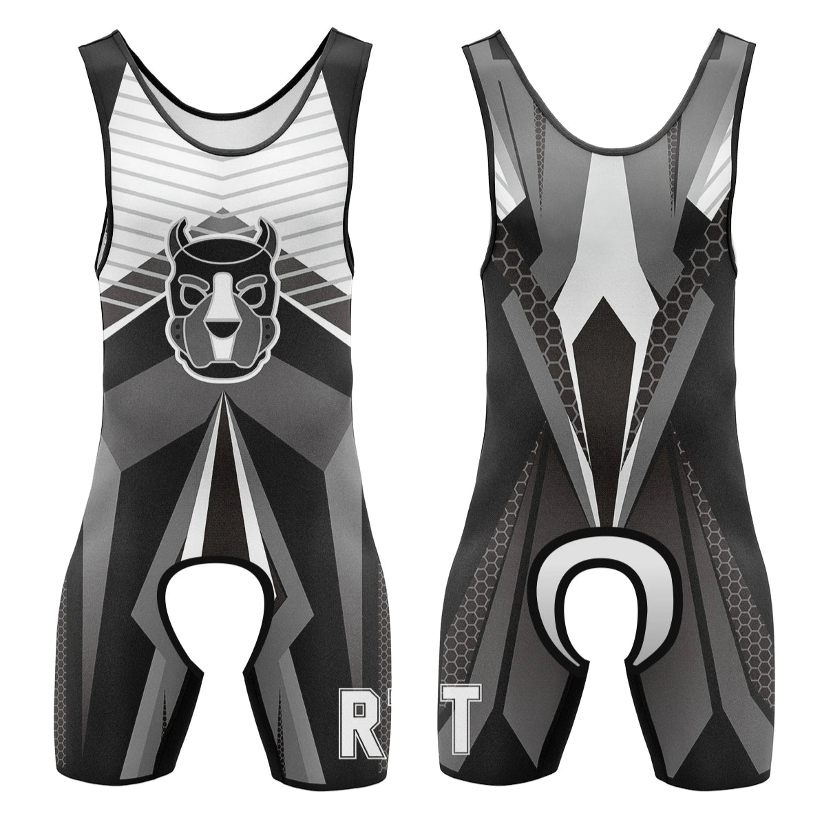 Black and white Alpha Puppy Open-Crotch Wrestling Singlet from Pridevoyageshop