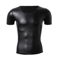 Crew Neck Black Blacksmith Armor Wetlook PU Fetish Top - pridevoyageshop.com - gay men's fashion, clubwear, party outfit