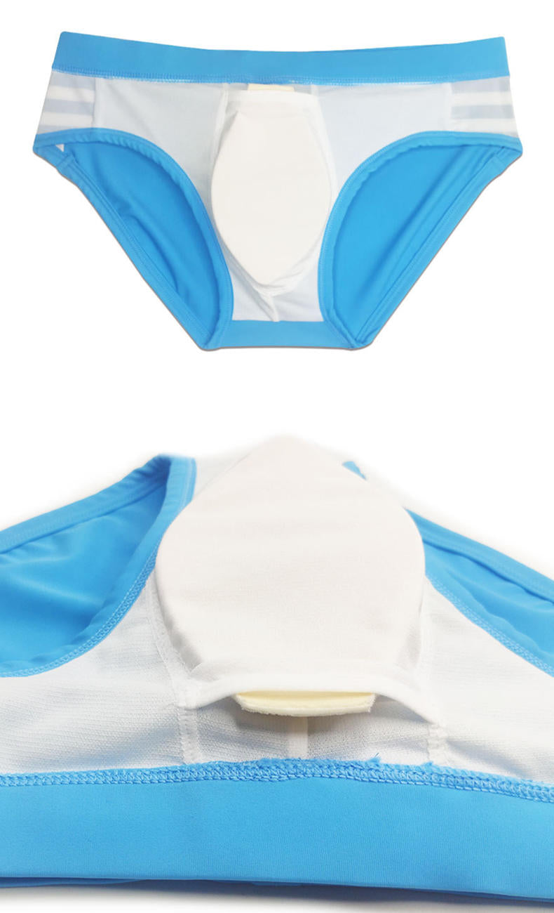 Details of Men’s Striped Stallion Low Rise Swim Briefs with pad - pridevoyageshop.com with pad - gay men’s sexy swim briefs, trunks, board shorts, and bikinis