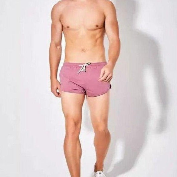 hot gay man in purple AIMPACT Men's Retro Gym Shorts | Gay Shorts - Men's Activewear, gym short, sport shorts, running shorts- pridevoyageshop.com