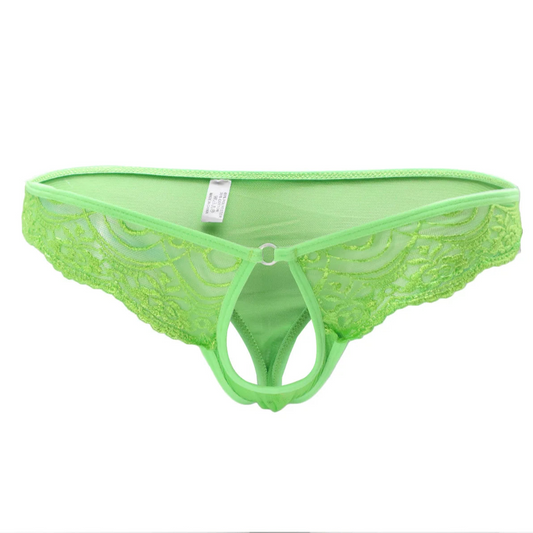 Green Men’s Lace Rendezvous Peephole Panties - pridevoyageshop.com - gay men’s thongs, boxers, briefs and jockstraps
