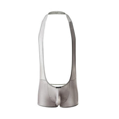 gray white Gay Singlet | Men's Kinky Backless Bulge Pouch Singlets - Men's Singlets, Bodysuits, Rompers & Jumpsuits - pridevoyageshop.com