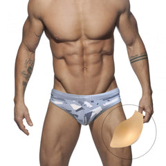 a sexy gay man in gray Men's Urban Camo Swim Briefs - pridevoyageshop.com - gay men’s underwear and swimwear