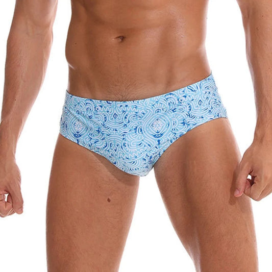 a sexy gay man in Men's Azure Paisley Swim Briefs - pridevoyageshop.com - gay men’s underwear and swimwear