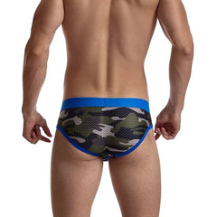 a hot gay man in blue Jockmail Men's Mesh Camo Briefs - pridevoyageshop.com - gay men’s underwear and swimwear