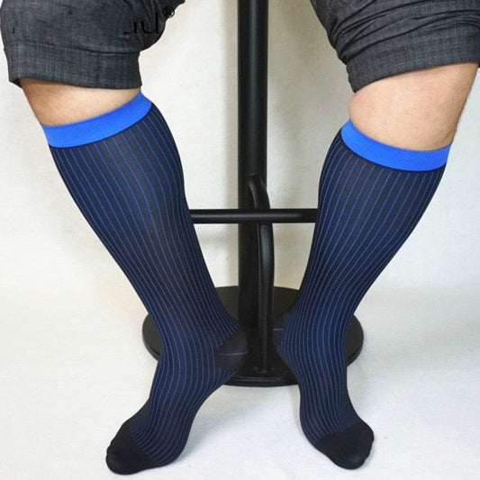 blue Thick n Thins Ribbed Dress Socks: Sheer Nylon Socks for Gay Man- pridevoyageshop.com - gay men’s harness, lingerie and fetish wear