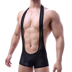 sexy gay man in black Gay Singlet and Bodysuit | Men's Cheeky Mesh Blackless Singlets - Men's Singlets, Bodysuits, Rompers & Jumpsuits - pridevoyageshop.com
