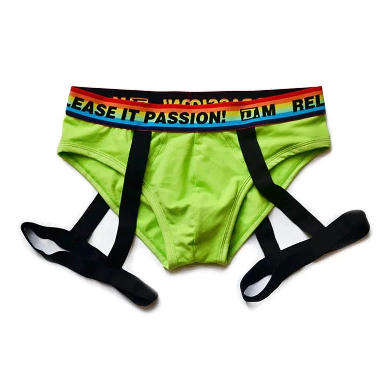 green DM Pride Rainbow Passion Garter Briefs - pridevoyageshop.com - gay men’s underwear and swimwear