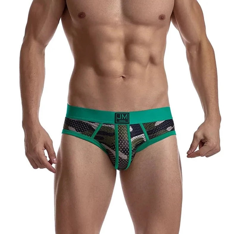 a hot gay man in green Jockmail Men's Mesh Camo Briefs - pridevoyageshop.com - gay men’s underwear and swimwear