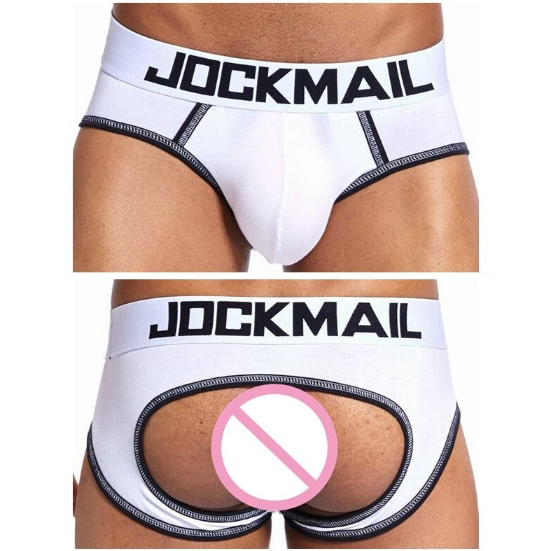 sexy gay man in white Jockmail Gay Backless Briefs | Gay Mens Underwear- pridevoyageshop.com - gay men’s underwear and swimwear