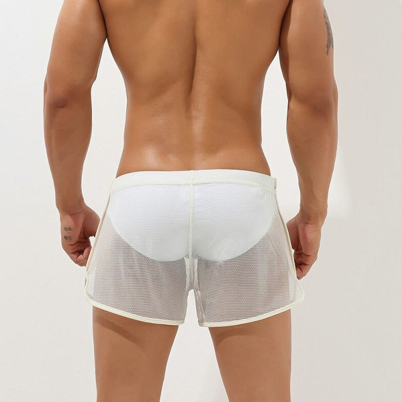 sexy gay man in white Gay Swimwear | Men's Sheer Swim Trunks - pridevoyageshop.com - gay men’s underwear and swimwear