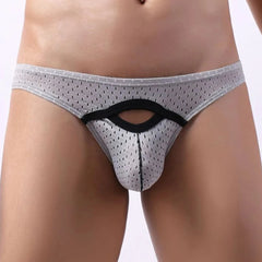 a sexy gay man in Light gray Men's Hollow Mesh Briefs - pridevoyageshop.com - gay men’s underwear and swimwear