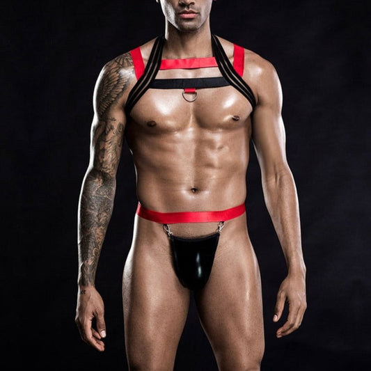 hot gay man in Club Bondage Harness + Jockstrap Set | Gay Harness- pridevoyageshop.com - gay men’s harness, lingerie and fetish wear
