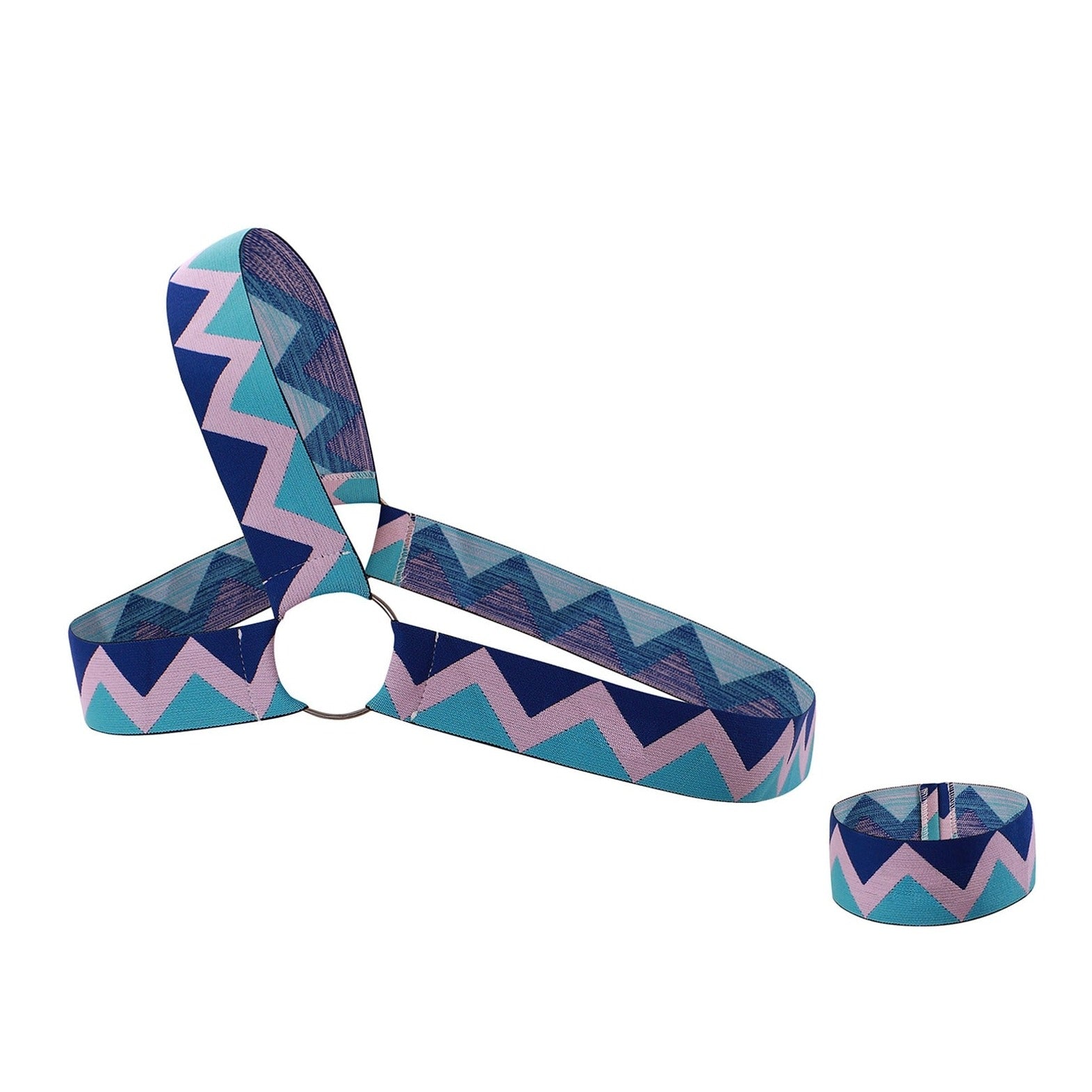dark light blue Zig Zag Stripe Elastic Chest Harness: Men's Clubwear- pridevoyageshop.com - gay men’s harness, lingerie and fetish wear