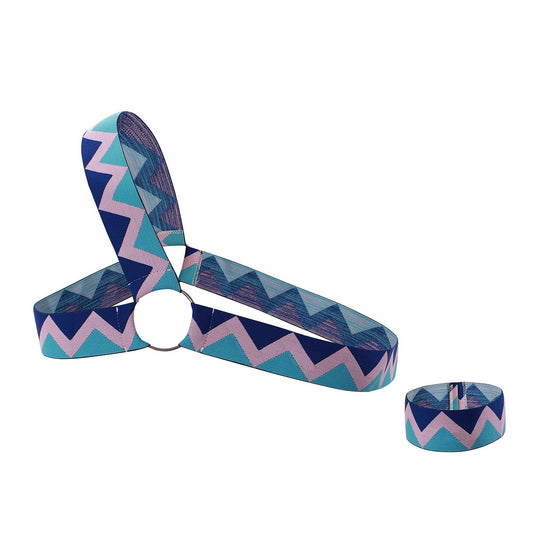 dark light blue Zig Zag Stripe Elastic Chest Harness: Men's Clubwear- pridevoyageshop.com - gay men’s harness, lingerie and fetish wear