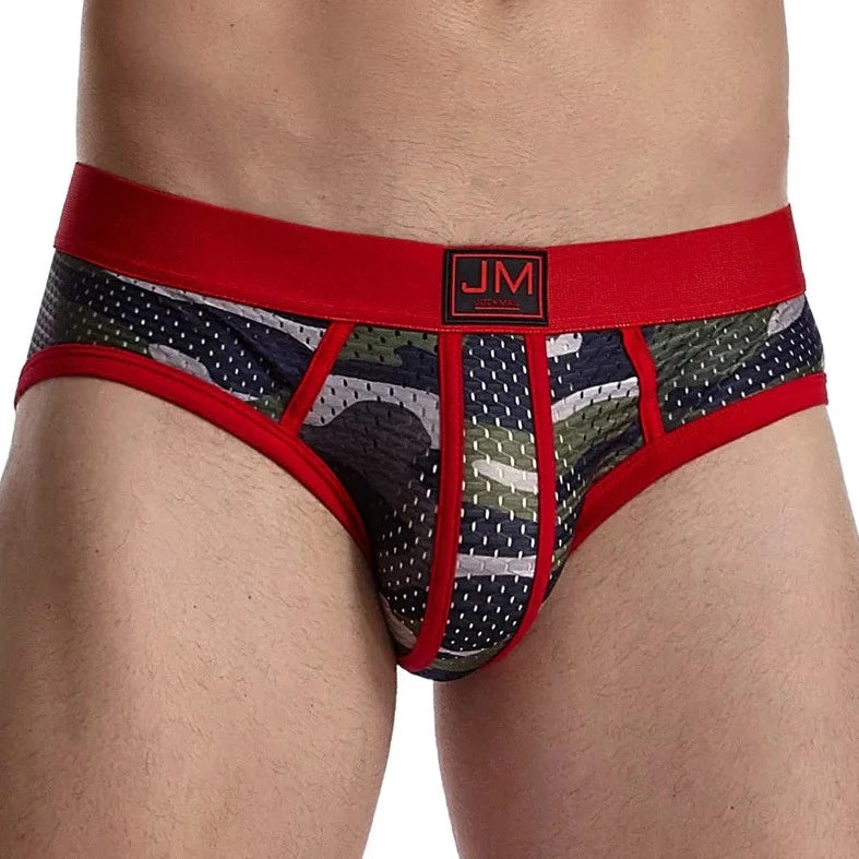 a hot gay man in red Jockmail Men's Mesh Camo Briefs - pridevoyageshop.com - gay men’s underwear and swimwear