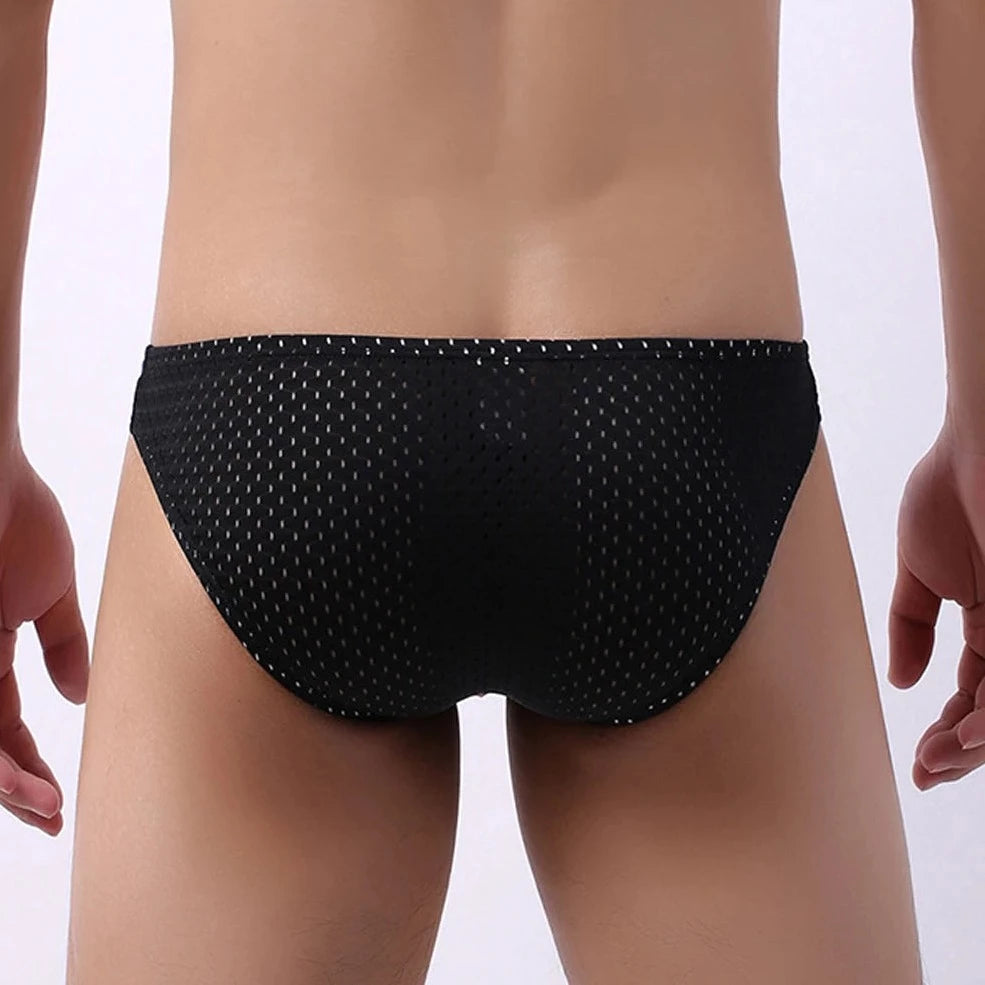 a sexy gay man in black Men's Hollow Mesh Briefs - pridevoyageshop.com - gay men’s underwear and swimwear