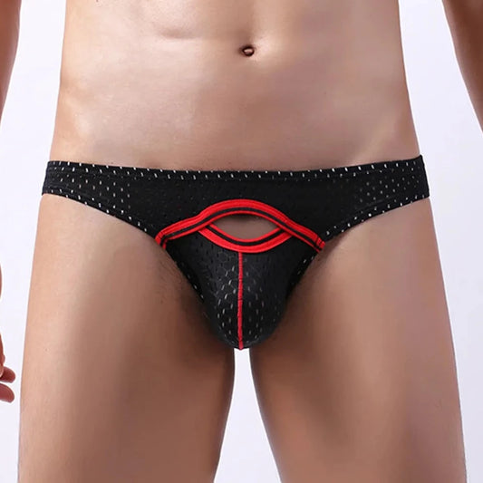 a sexy gay man in black Men's Hollow Mesh Briefs - pridevoyageshop.com - gay men’s underwear and swimwear