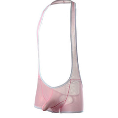 pink Gay Singlet and Bodysuit | Men's Cheeky Mesh Blackless Singlets - Men's Singlets, Bodysuits, Rompers & Jumpsuits - pridevoyageshop.com
