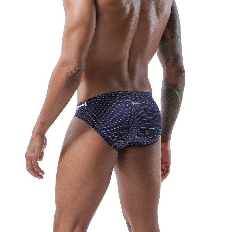 hot gay man in dark blue Gay Swimwear | Men's Bold Bowtie Swim Briefs- pridevoyageshop.com - gay men’s underwear and swimwear