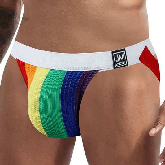 a man in white belt Jockmail Rainbow Pride Jockstrap | Good Pouch Underwear for Men - pridevoyageshop.com - gay men’s underwear and swimwear