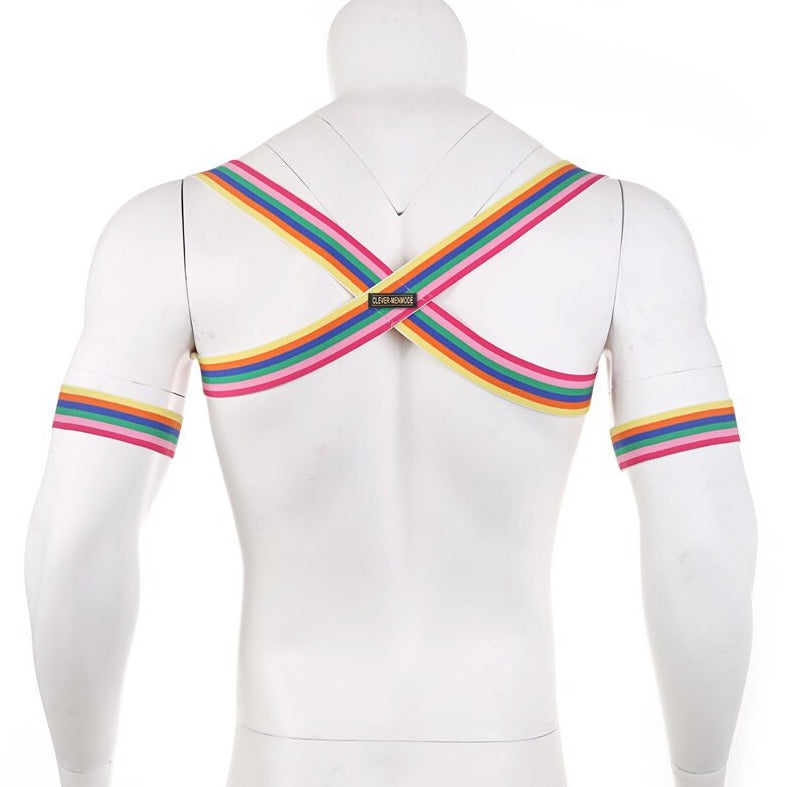 Back of Rainbow Pride Elastic Chest Harness: Men's Sexy Clubwear and Lingerie- pridevoyageshop.com - gay men’s harness, lingerie and fetish wear