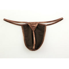details of coffee CLEVER-MENMODE Shiny Faux Leather Thong | Gay Mens Underwear- pridevoyageshop.com - gay men’s underwear and swimwear