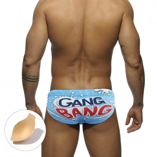 a hot gay man in sky blue Men's GANG BANG Swim Briefs - pridevoyageshop.com - gay men’s underwear and swimwear