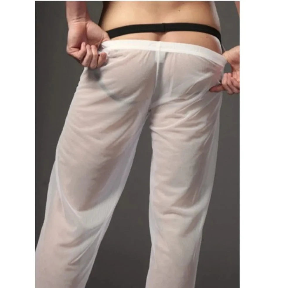 a hot gay man in white Mens Mesh Sheer Stretch Lounge Pants | Gay Loungewear & Pajamas - pridevoyageshop.com - gay pajamas, gay loungewear, gay sleepwear