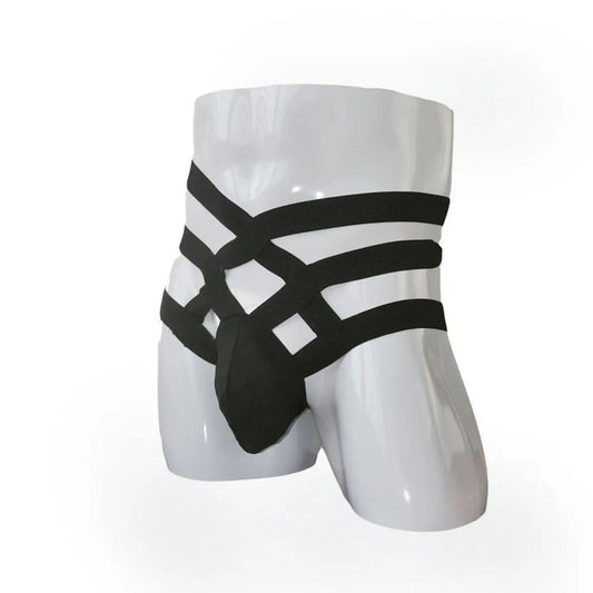 black Gay Men's Triple Bandage Jockstrap - pridevoyageshop.com - gay men’s underwear and swimwear