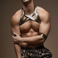CLEVER-MENMODE Mens Shiny Gold Chest Harness - PrideVoyage