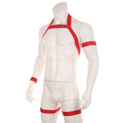 Red Elastic Full Body Halter-Harness Clubwear: Gay Male Lingerie- pridevoyageshop.com - gay men’s harness, lingerie and fetish wear