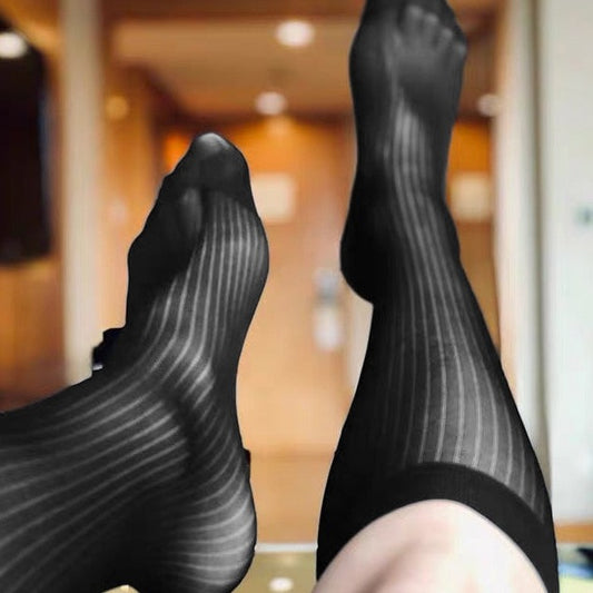 black Ribbed Sheer OTC Socks: Men's Sheer Dress Socks for the Sexy Gay Man- pridevoyageshop.com - gay men’s harness, lingerie and fetish wear