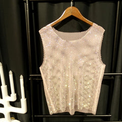 pink Gay Club Outfits | Men's Glitter Mesh Tank Top: Fishnet Shirt