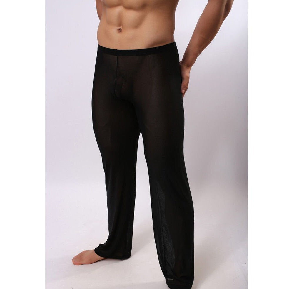 a hot gay man in black Mens Mesh Sheer Stretch Lounge Pants | Gay Loungewear & Pajamas - pridevoyageshop.com - gay pajamas, gay loungewear, gay sleepwear