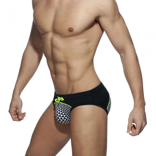 a hot gay man in Men's Checker Flash Swim Briefs - pridevoyageshop.com - gay men’s underwear and swimwear