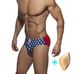 a hot gay man in blue Men's Bowtie Stars Swim Briefs - pridevoyageshop.com - gay men’s underwear and swimwear