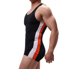 sexy gay man in black Gay Singlet and Bodysuit | Racing Stripe Wrestling Singlet - Men's Singlets, Bodysuits, Rompers & Jumpsuits - pridevoyageshop.com